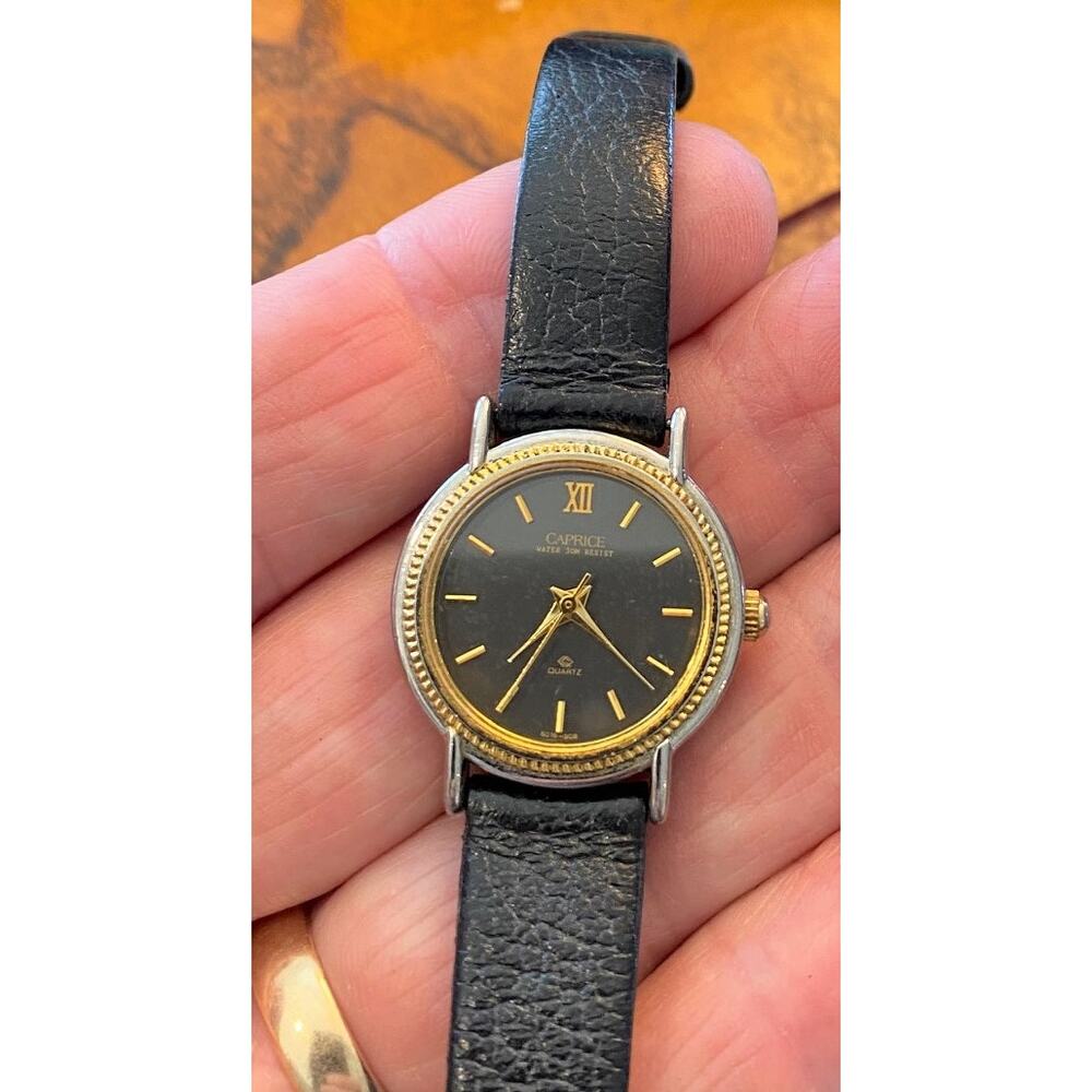 Women's 25mmm Caprice Watch, Two Tone with Black Leather Band,WR 30M